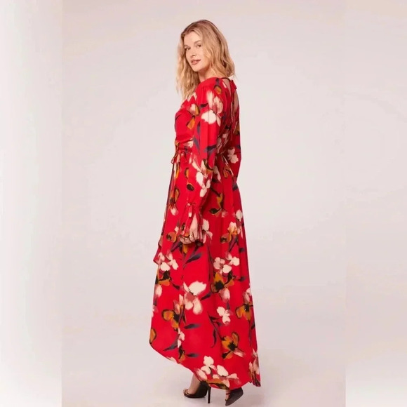 Band of the free POLLY RED FLORAL WRAP MAXI DRESS sz S nwt 012 - Picture 3 of 5
